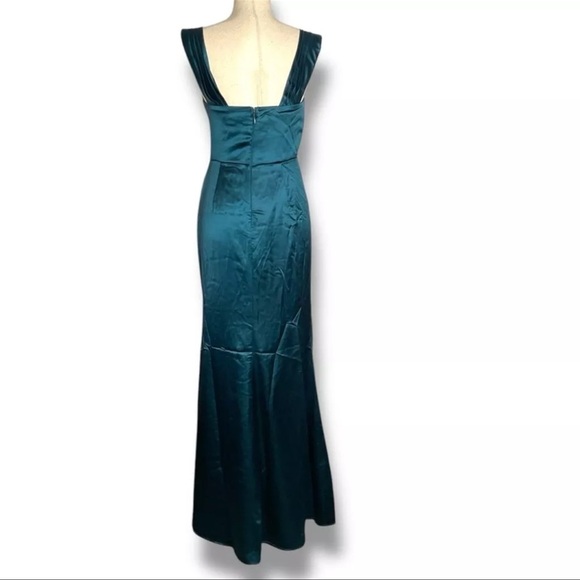 Lulu’s Dark Teal Stunning Arrival Draped Bust Off Shoulder Gown Size Medium - Picture 5 of 9